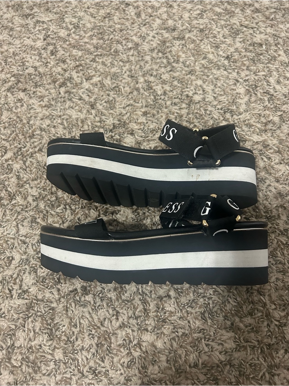 GUESS Black Logo Strap Platform Sandals - Picture 8 of 10